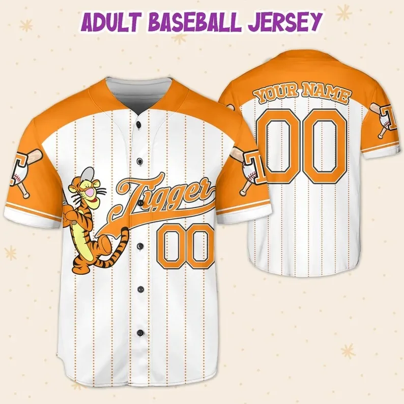 Tigger White Yellow Disney Baseball Jersey Tigger Winnie The Pooh Black Orange Disney Unisex Cartoon Graphic Casual Outfits