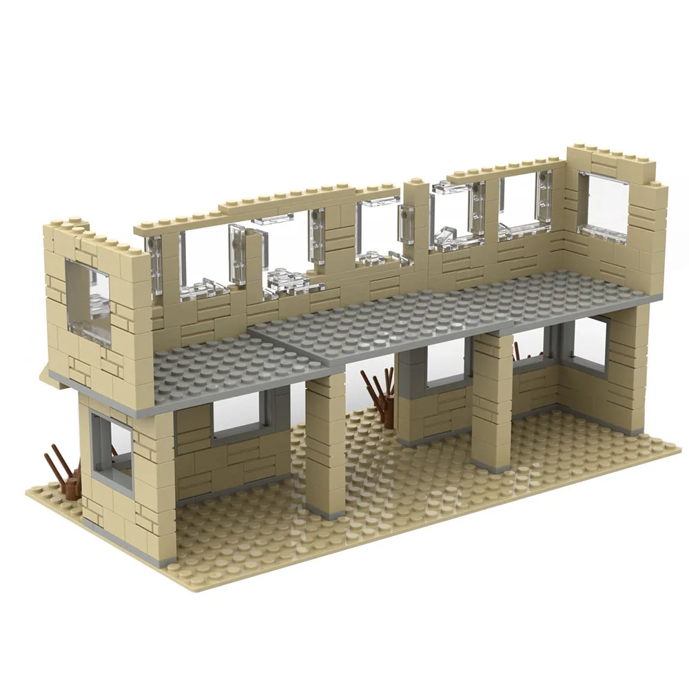 WW2 MOC أطلال ساحة المعركة العسكرية الأسلحة Blockhouse نموذج اللبنات المهجورة البناء الجيش الطوب لعب الاطفال هدية