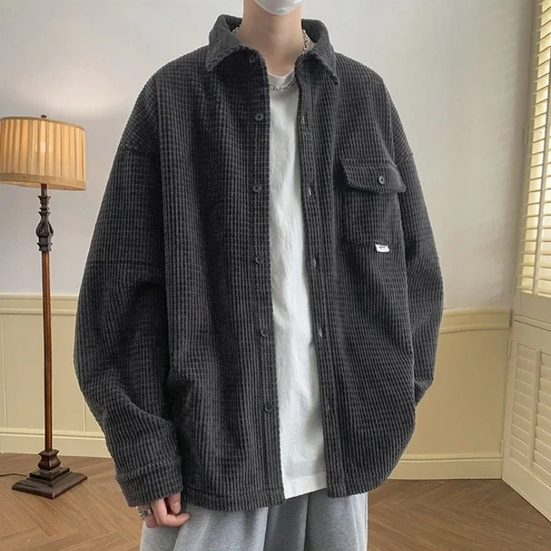 

​ Вельветовая мужская рубашка премиум-класса с металлическими пуговицами, многослойная рубашка в американском стиле в стиле ретро, весна-осень ​