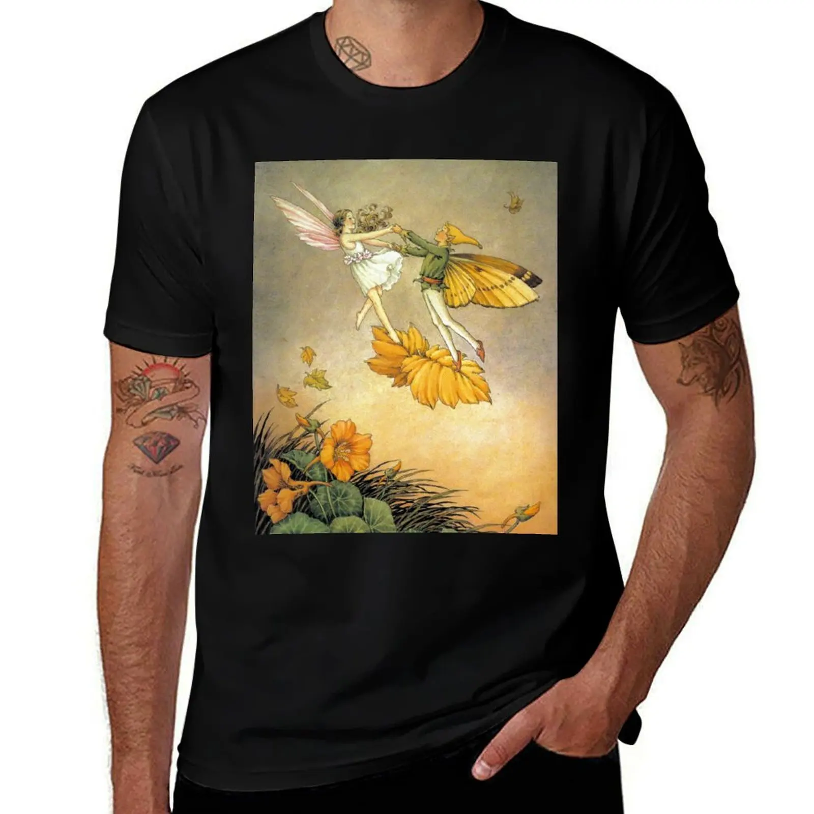 

Fairies Dancing in the Nasturtiums - Ida Rentoul Outhwaite T-Shirt funny t shirts man t shirts for man slim fit T-Shirt