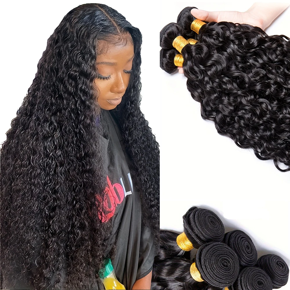 Human Hair Bundles Deep Wave Natural Color Frontal Extensions 13x4 HD Lace Hair Bundles With Closures 100% Human Hair Tissage