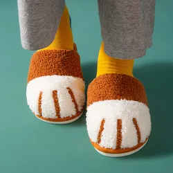 Cute Cartoon Cat Paw Warm Slippers Women Men Indoor Floor Flat Shoes Spring Autumn Winter Home Cotton Plush Zapatos Mujer