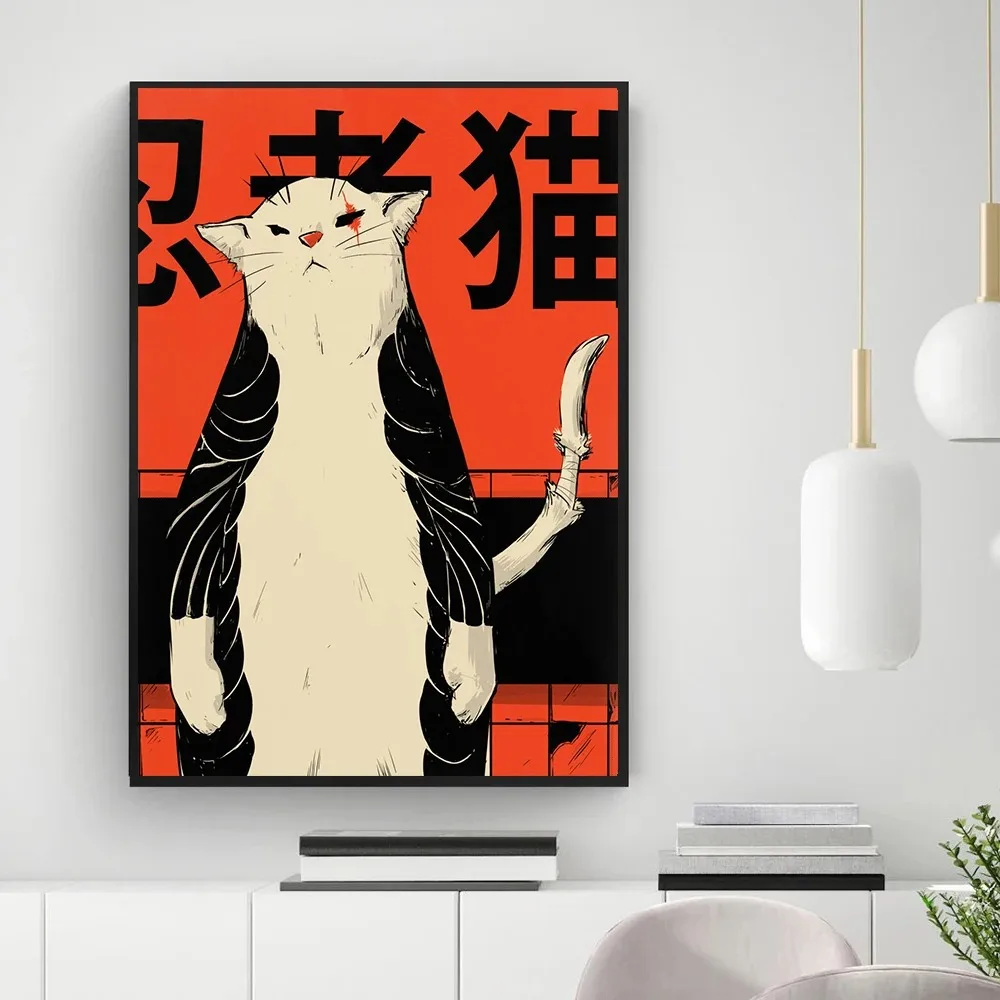 Japanese Canvas Print La Tinta Cat Poster Art Vintage Magazine Painting Wall Pictures for Living Room Home Decoration No Frame