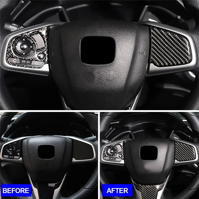 

Leading-Edge-2PCS Car Styling Carbon Fiber Steering Wheel Panel Cover Trim For Honda Civic 10Th Gen 2016 2017 2018 2019 2020 202