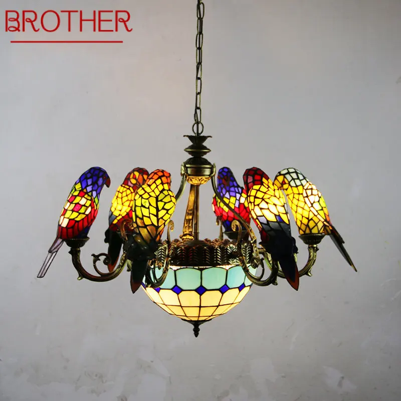 

Светодиодная люстра BROTHER Tiffany Parrot, винтажная креативная цветная стеклянная Подвесная лампа, Декор для дома, гостиной, спальни, гостиницы