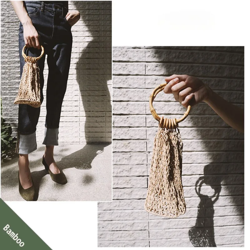 1Pcs Natural Bamboo Rings Bag Handles 10cm/12cm/15cm/17cm DIY Handmade Wooden Bags Closure Round Handle Purse Woven Accessories