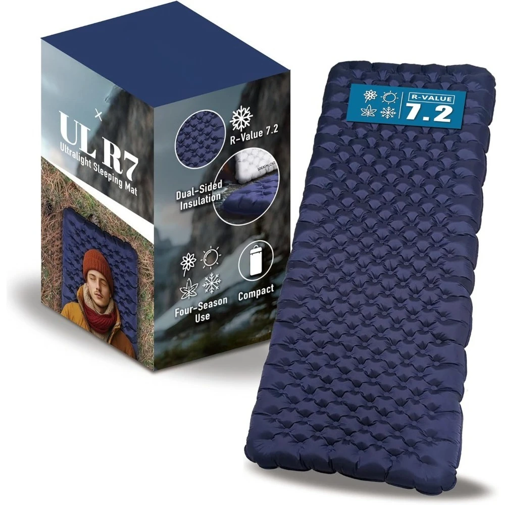 

Camping Sleeping Pad – Ultra-Lightweight, 4" Thick Camping Mat with 7.2 R-Value for All Seasons – Compact, Durable & Waterproof
