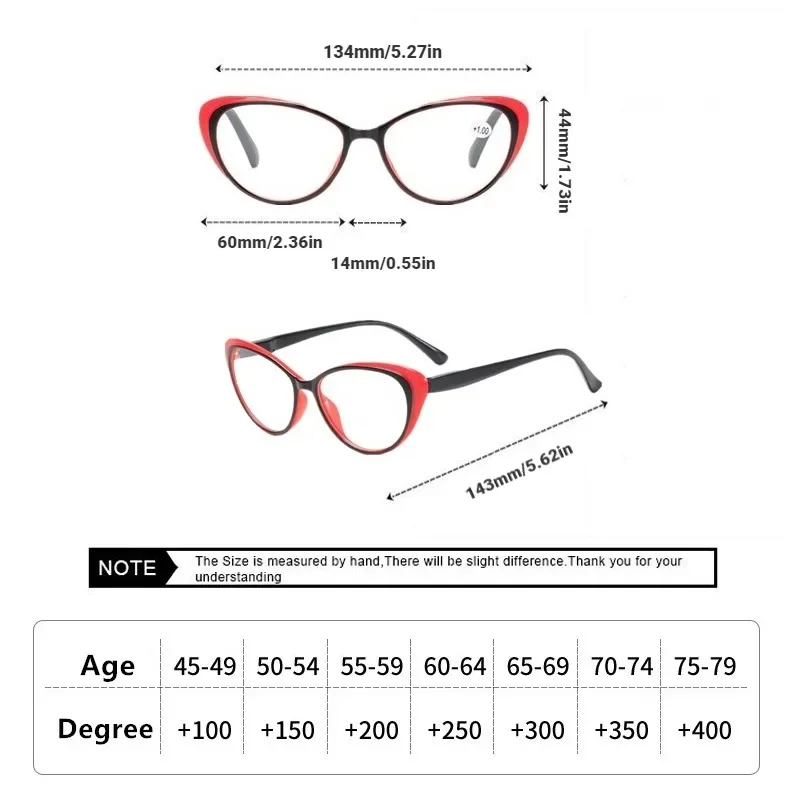 FG Women\'s Reading Glasses Fashion Cat Eye Presbyopia Glasses Vintage Eyeglasses Diopter +1.0 To +4.0