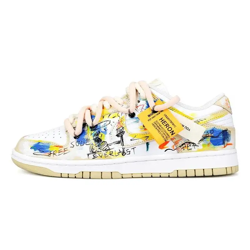 

[Индивидуальный Freedream] Мужские туфли для скейтборда Nike Dunk с низким берцем белого/метра/черного/синего/желтого цвета