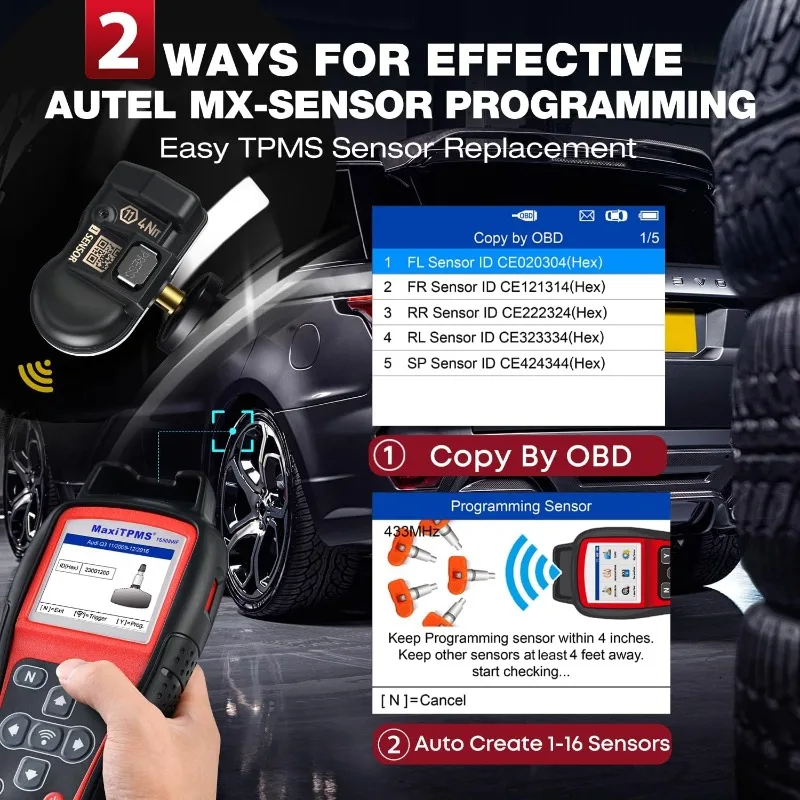TS508WF KIT, 2024 TPMS-Programmier-Relearn-Tool mit 4 Autel MX-Sensor (120 $), WiFi-Version. von TS601 TS508 TS501 PRO