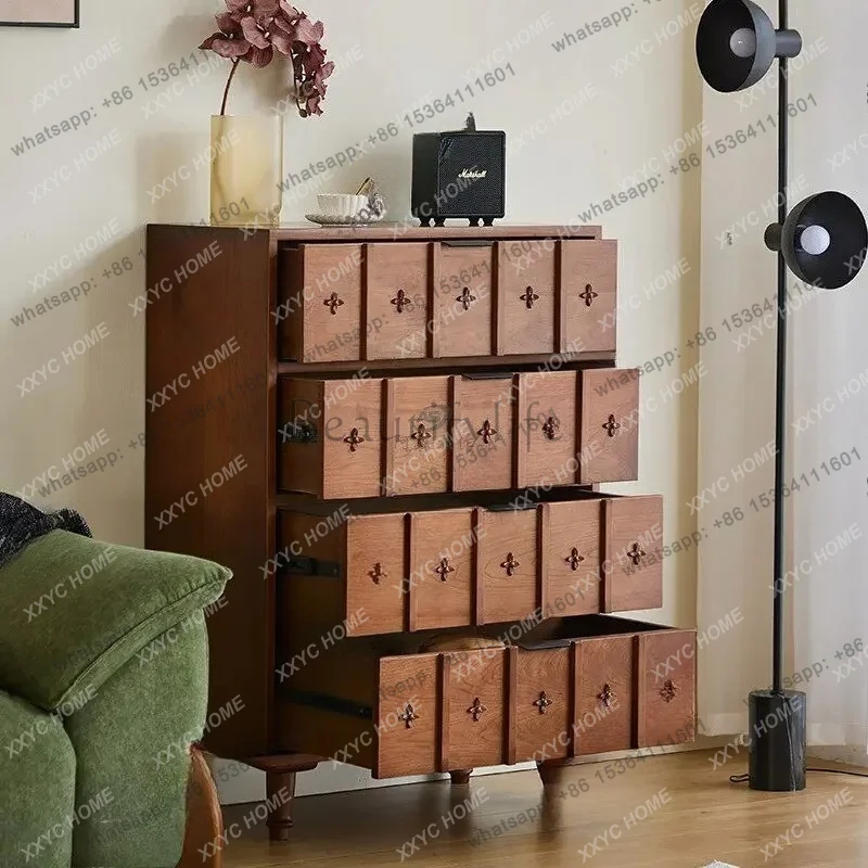 Retro Cherry Wood Solid Wood 4 Bucket Cabinet Medium Antique Dining Side Cabinet Locker Simple Living Room
