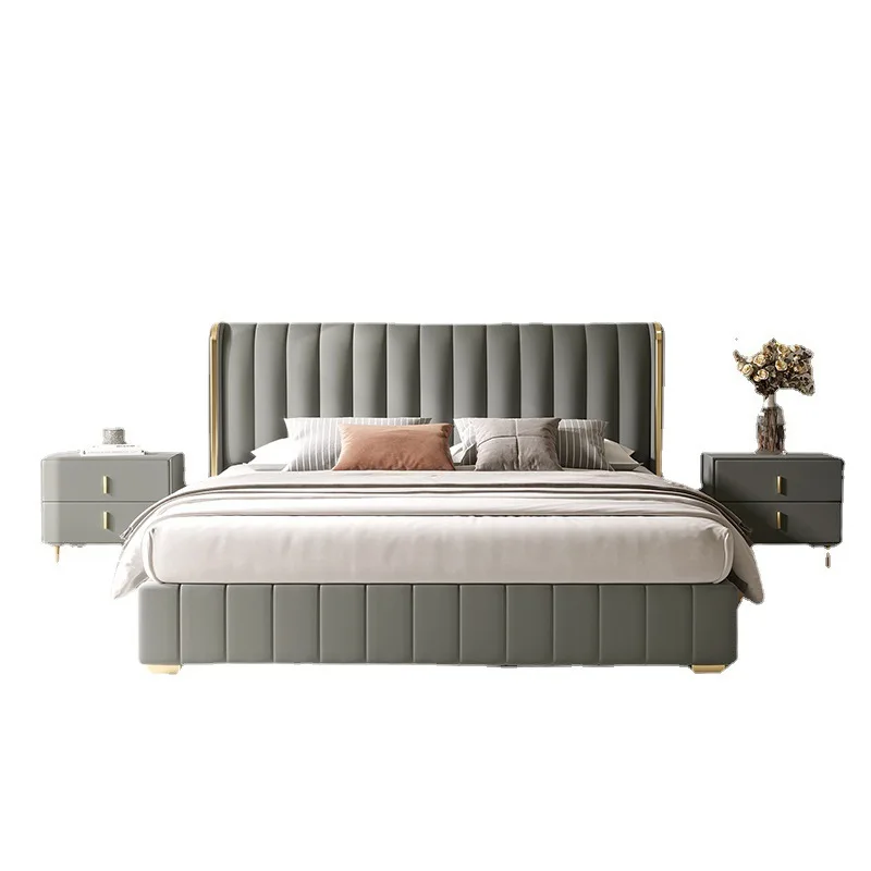 

Modern simple master bedroom double storage high box Italian light luxury technology cloth bed floor-to-ceiling fabric bed