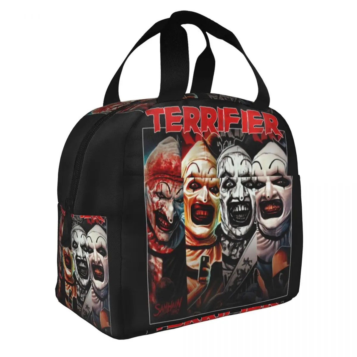 Terrifiers Clown Faces Portable Lunch Boxes for Women Waterproof Cooler Thermal Food Insulated Lunch Bag For School Office