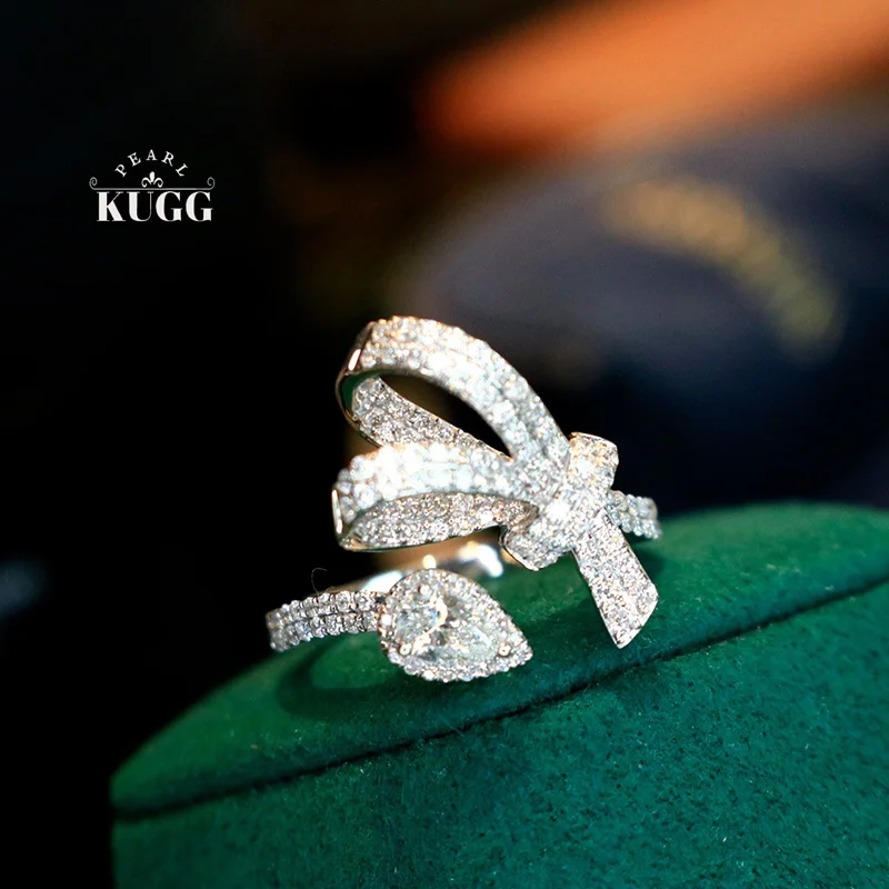 

KUGG 100% 18K White Gold Rings Luxury Romantic Style Real Natural Diamond Engagement Ring for Women Fine Customized Jewelry