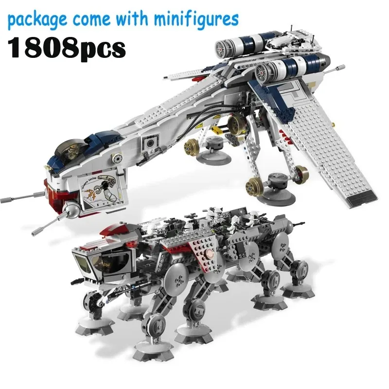 MINISO Disney Transport Ship Republic Dropship With AT-OT Walker Set 1808PCS Building Blocks Bricks Toy For Birthday Gifts 10195