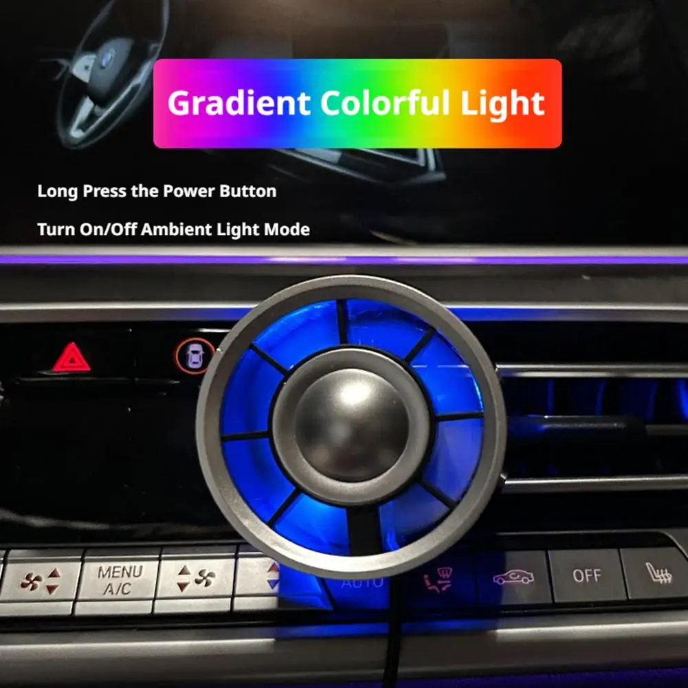 Car Air Vent Mini Fan with Colorful LED Light Quiet 360 Rotation USB Cooling Fan Portable Car Interior Cooler Accessory