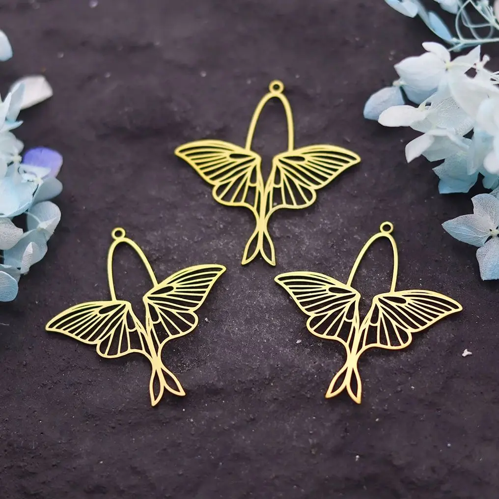 3pcs Insect Butterfly Stainless Steel Charms for Jewelry Making Earrings Bracelets Craft Moth Pendant Handmade diy Accessories