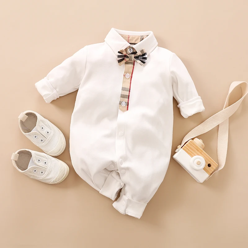 Spring And Autumn Style Boys And Girls Handsome Gentleman Cotton Comfortable Long Sleeve Baby Bodysuit