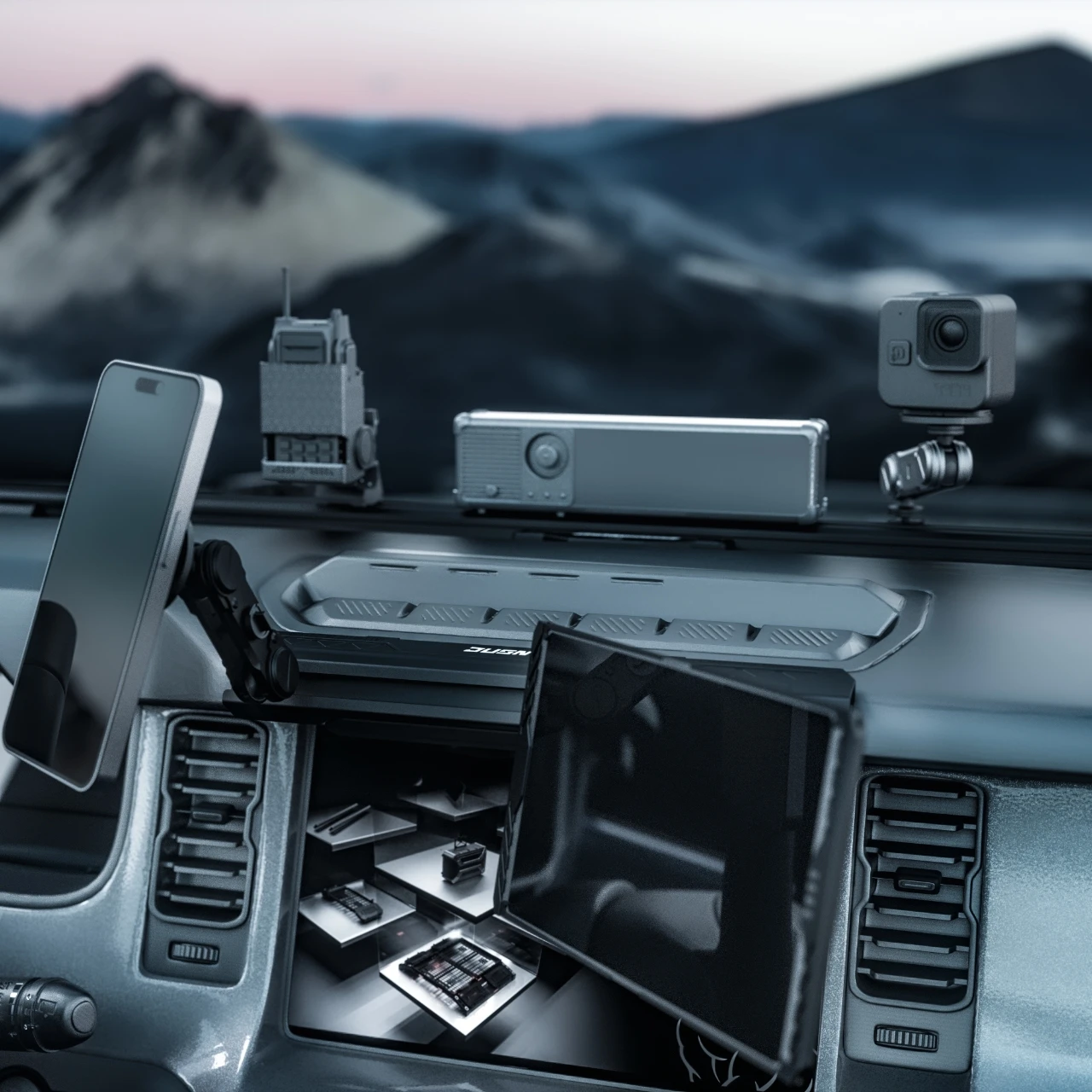 

For Ford Bronco 2021-2023 car central control integrated bracket multi-function intercom mobile phone holder