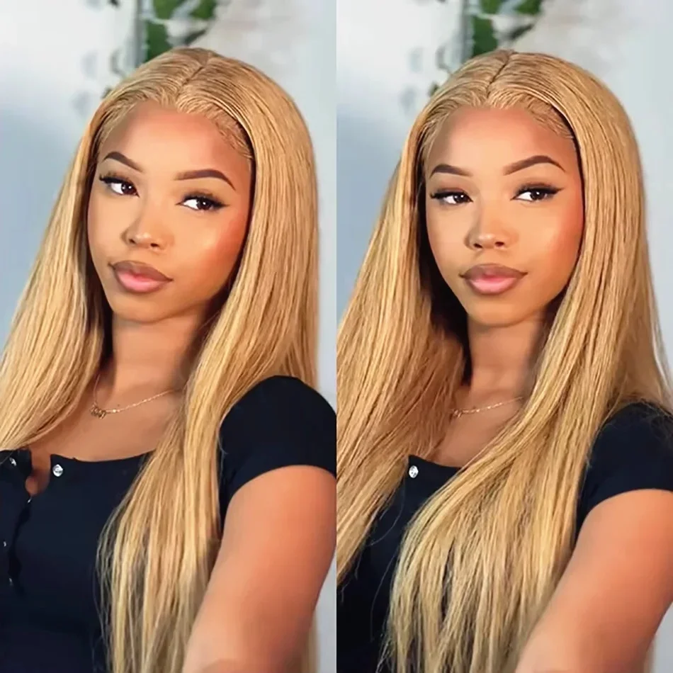 Honey Blonde Human Hair Straight Wig Colored 13x4 13X6 Lace Frontal Preplucked Wig 30 36 Inch Lace Front Wigs For Women