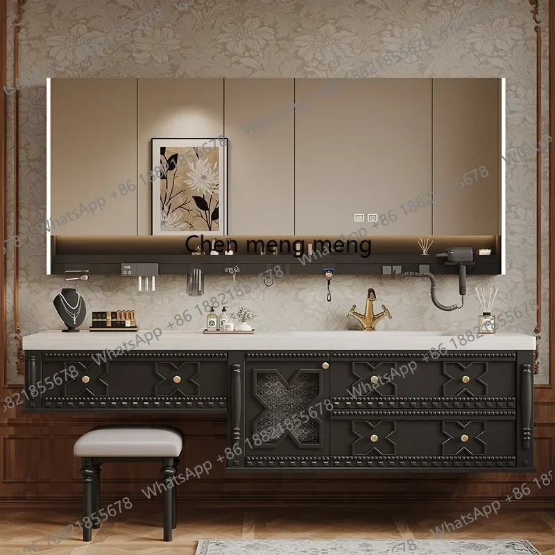 M45 Luxury Black Bathroom Cabinet Inside Storage Space Saving Bathroom Cabinet Sink Mirror Wood Meuble Salle De Bain