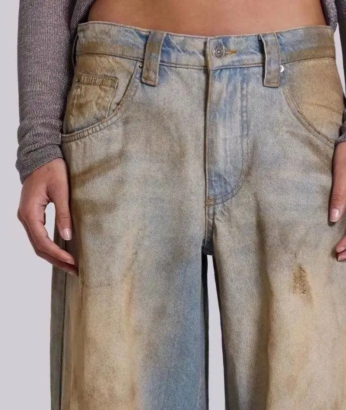 Jaded london 25SS beach pants men's and women's dirty dyed blue faded old straight jeans shorts mid-rise jeans