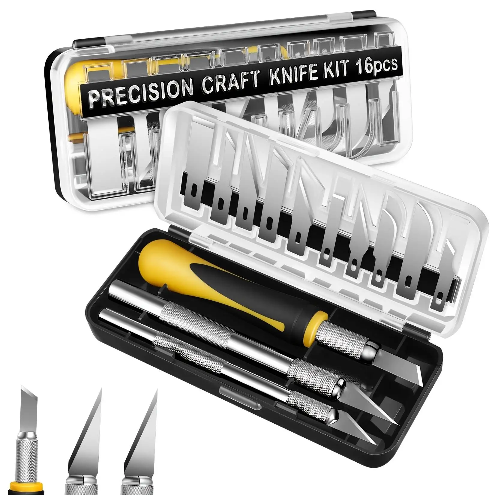 16PCS Craft Knife Set, Exacto Knife Set, 3-Piece Hobby Knives with 10-Piece Exacting Knife Blades, Precision Art Knife for Pu