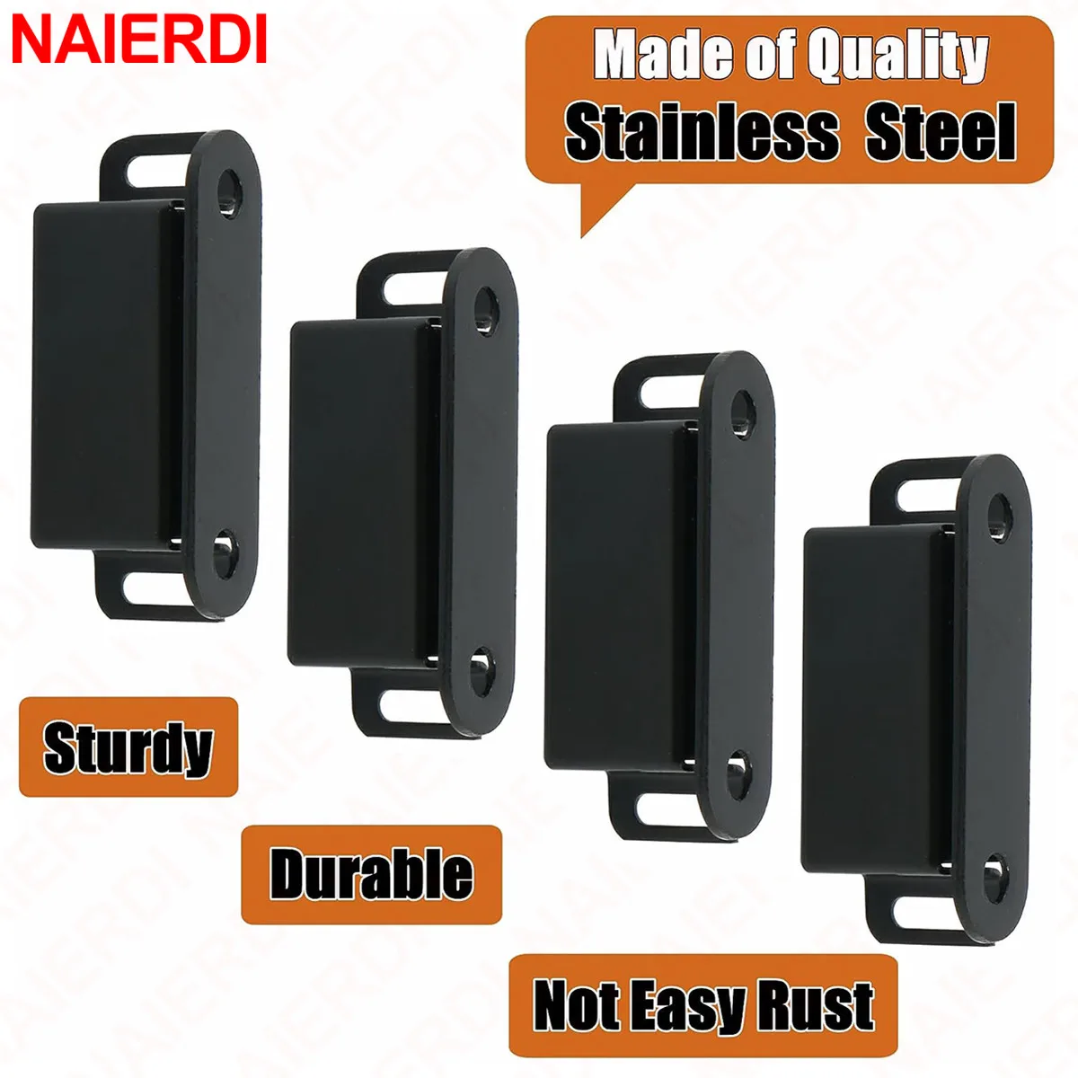 NAIERDI 4PCS Black Door Catch,Cabinet Magnetic Catch,Stainless Steel Closet Doors Catches Door Latches Wardrobe Door Hardware