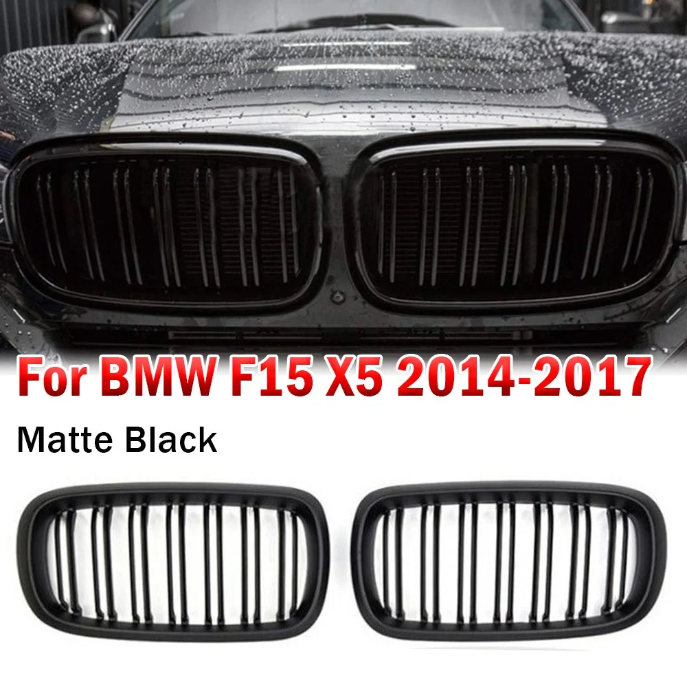 

For BMW X5 F15 X6 F16 X5M F85 X6M F86 2014-2018 2x Car ABS Grille Front Kidney Grill Double Line Style 51118056323 51118056324