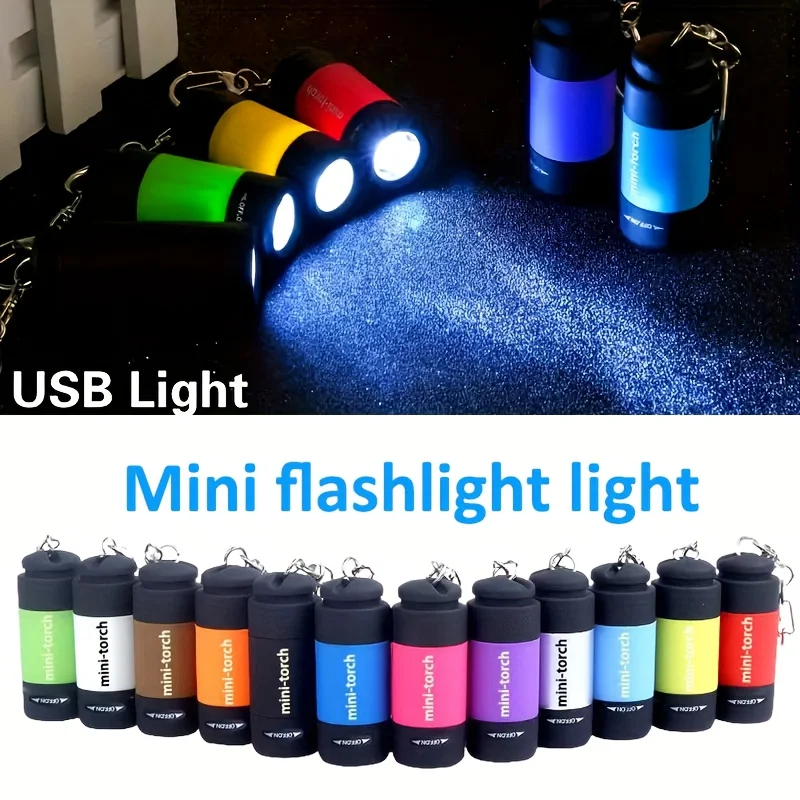 USB Rechargeable LED Multifunctional Strong Light Pocket Keychain Flashlight Waterproof Outdoor Hiking Camping Mini Flashlight