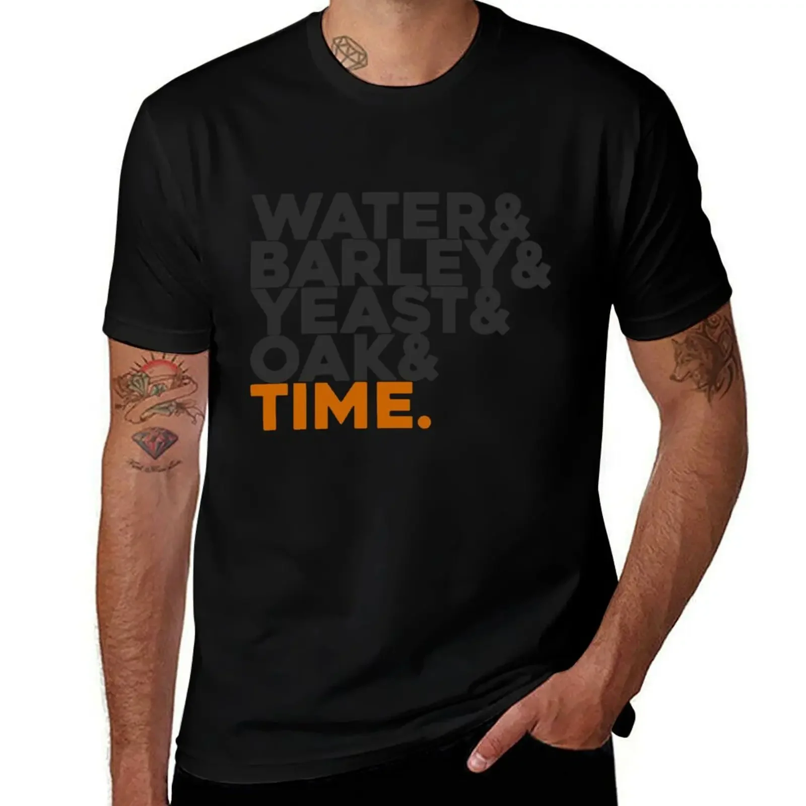 Whisky: Water & Barley & Yeast & Oak Time T-Shirt plus size tops vintage anime shirt Short sleeve tee mens white t shirts