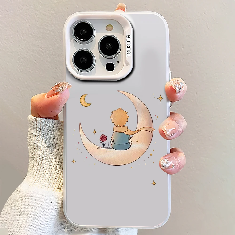 Cartoon L-Little P-Prince Laser Phone Case for iPhone 12 11 13 14 15 16 Max Pro Plus IMD Shockproof Silicone Coque