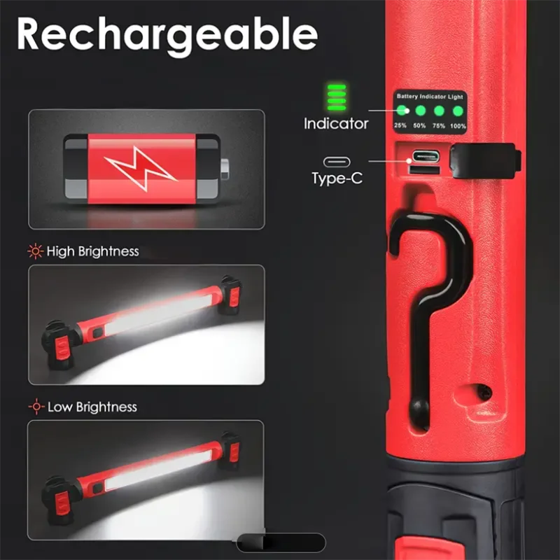 LED 磁気ワークライト 充電式アンダーフード コードレス ワークライトバー フックと USB 電源出力付き 車の修理緊急用