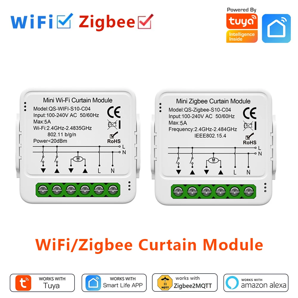 Tuya WiFi Zigbee Smart Curtain Switch Module Connect Roller Blinds Shutter Electric Motor Work with Alexa Google Home Smart Life