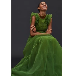 Green A-line Long Tulle Women Dresses To Event Party Ruffles Mesh Tulle Female Outfit Clothing prom dresses2023