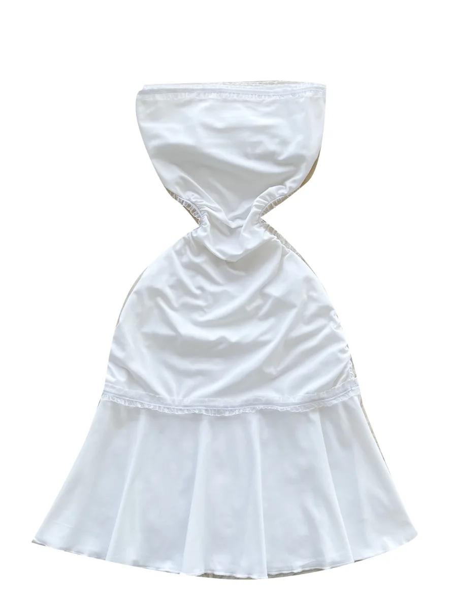 Foamlina verão renda guarnição retalhos único lindo mini vestido luz luxo francês chique branco bandeau saia