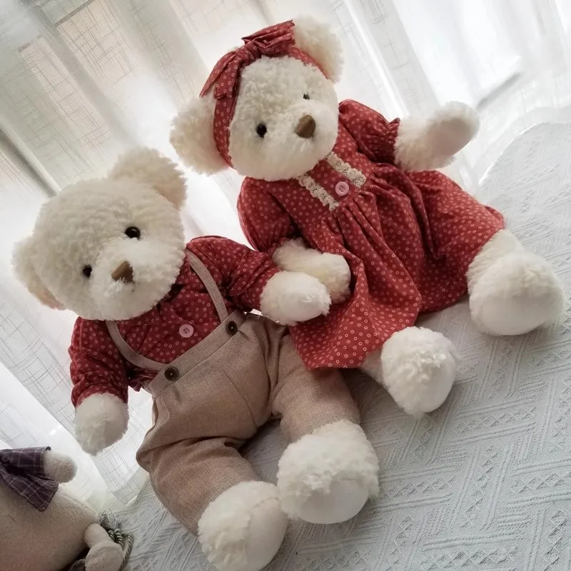 

65cm Teddy Bear Plush Toys Couple Bears with Clothes Stuffed Dolls Wedding Valentines Friends Birthday Christmas Gift for Girls