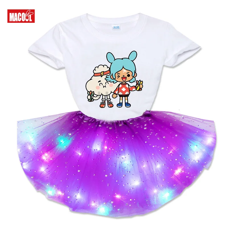 

Girl Sets 2 Piece Set Cota Dress Set for Girl Princess Party Led Light Tutu Skirt Cute Toddler Clothes Baby Girl Outfit Set Game