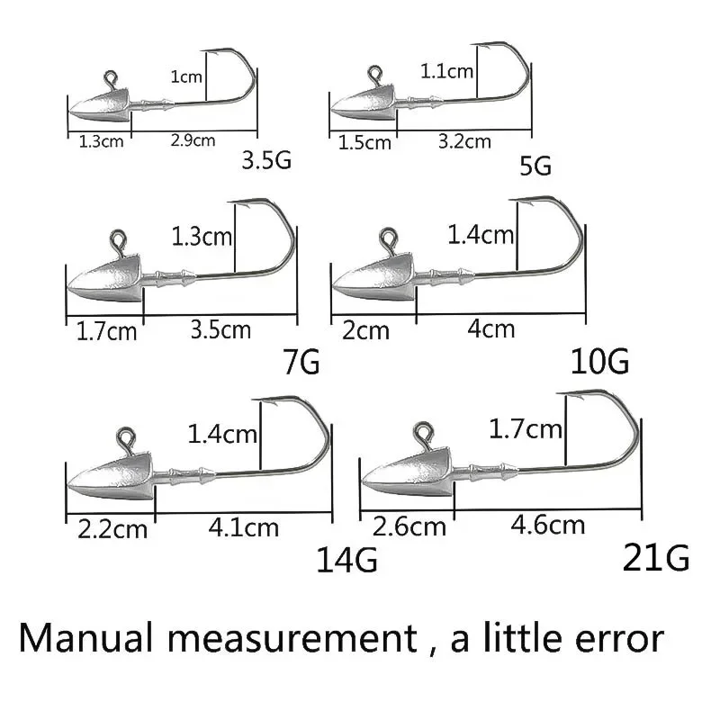 OUTKIT 5Pcs/Lot JIG Head Hooks 3.5g 5g 7g 10g 14g 21g Jig Head Hook Lure Hook Sharp Multicolor Soft Fishing Tackle Hooks