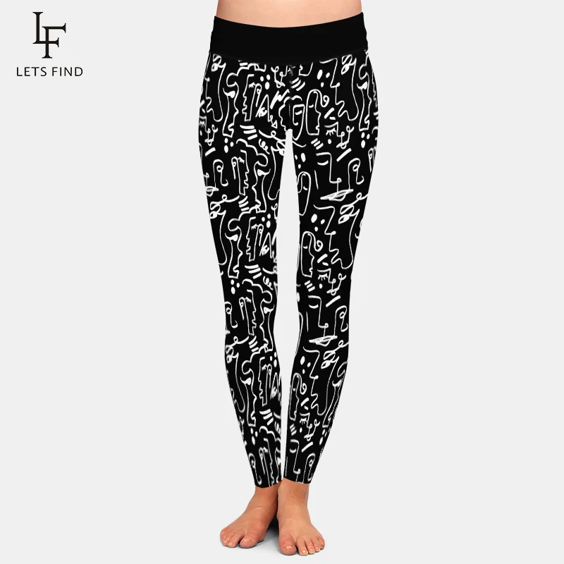 LETSFIND-mallas elásticas suaves de cintura alta para mujer, pantalones con estampado geométrico abstracto 3D de alta calidad, a la moda