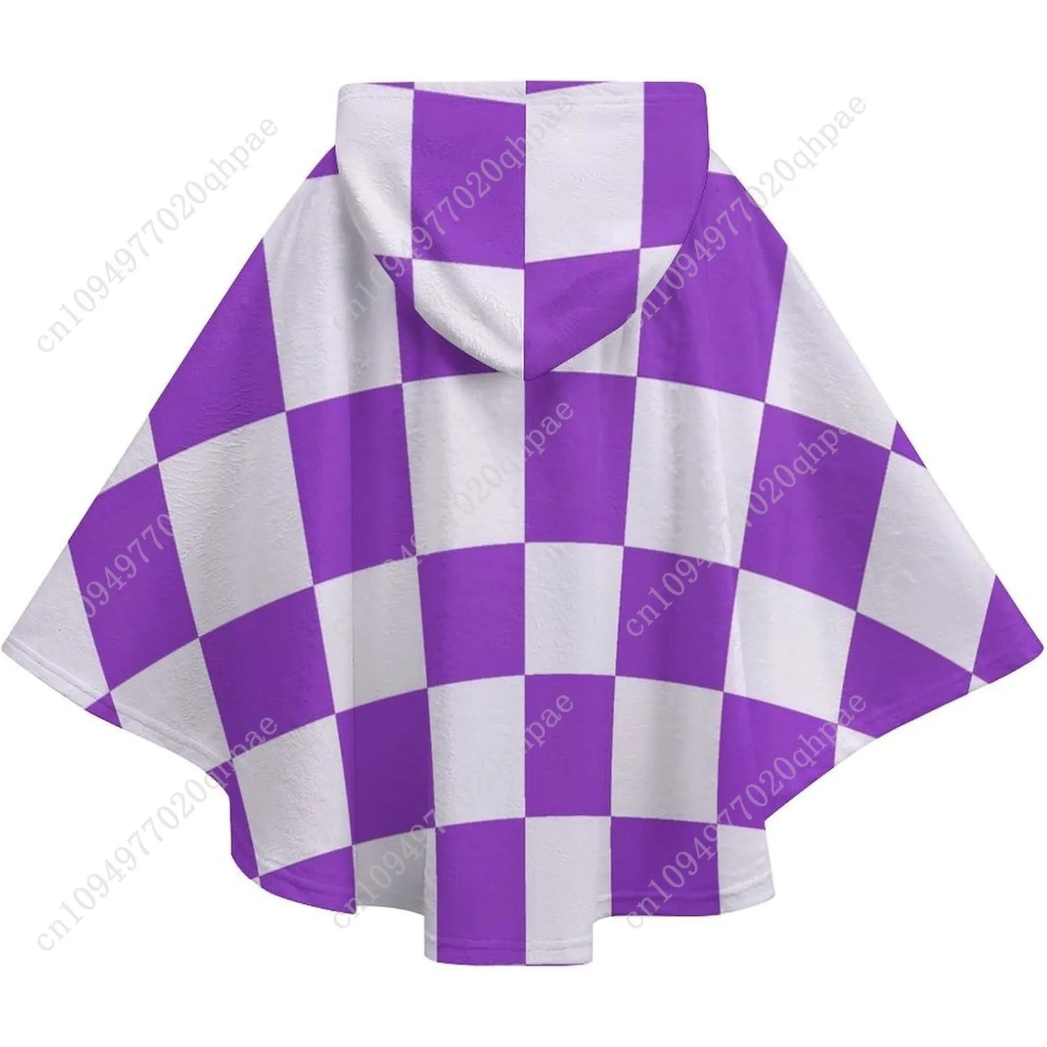 Comodo maglione coperta in flanella, felpa con cappuccio oversize a quadretti viola bianchi con tasche per bambini e adolescenti