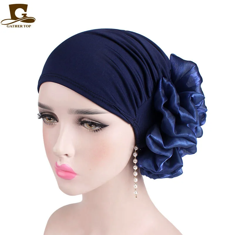 New Women's Big Flower Tam-O'-Shanter Elastic Fabric Sleeve Cap Chemotherapy Hat TJM-262