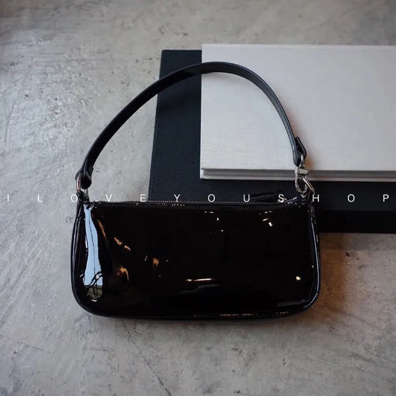 New Instagram Trendy Versatile Handbag Simple Single Shoulder Underarm Bag Korean Edition Lacquer Leather Stick Bag