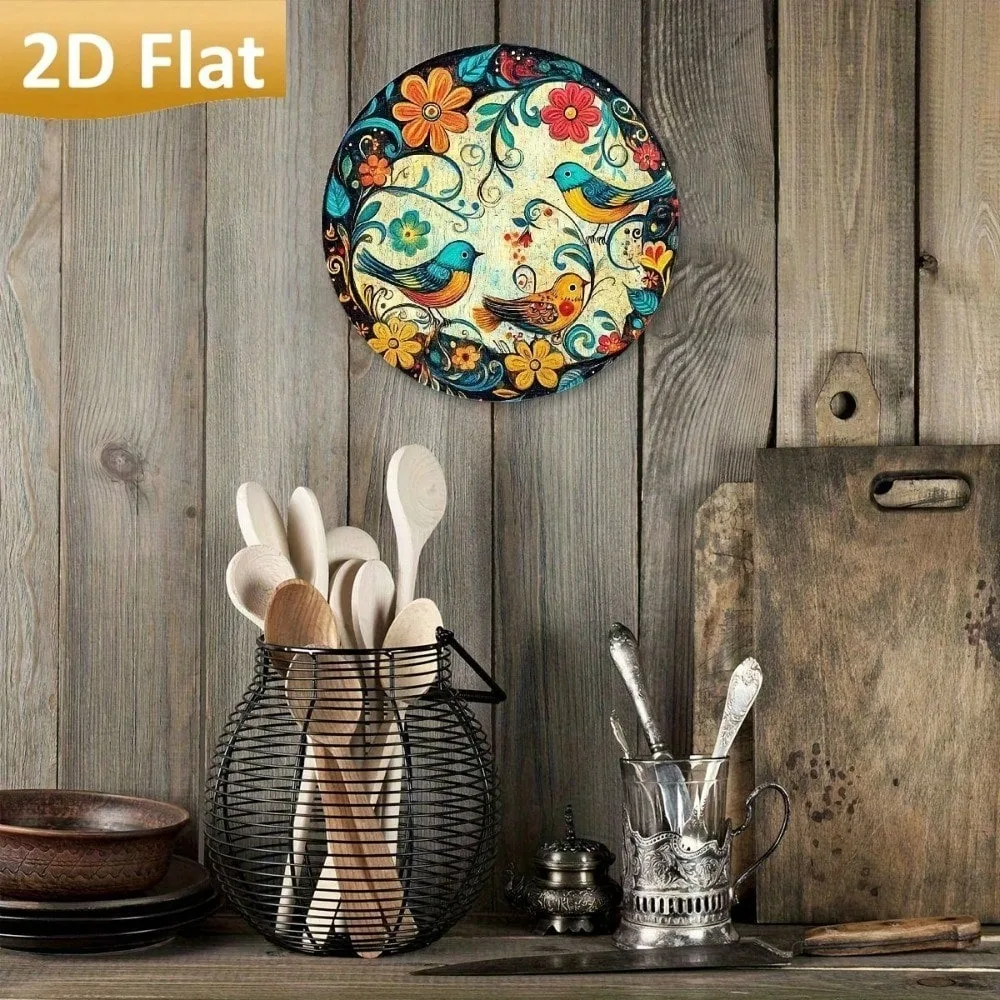 Utopia Art Metal Tin Sign 20x20 Inch Rustic Vintage Floral Bird Wall Decor for Home Kitchen Garden