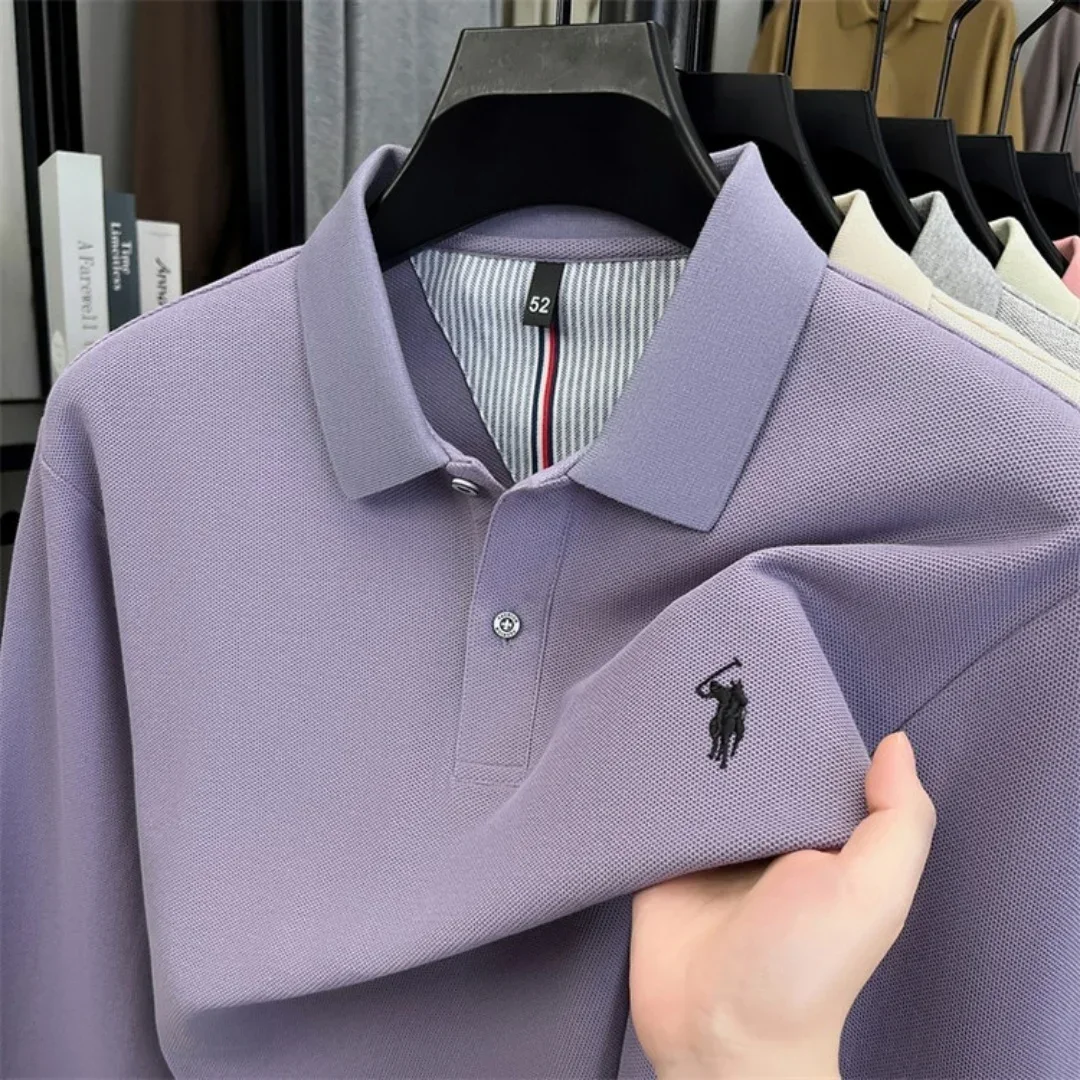 100 % reine Baumwolle, hochwertige Marke, Herren-Polohemd mit langen Ärmeln, Herbst-/Winterkollektion, modisches, luxuriöses Golfoberteil mit Stickerei, lässiges T-Shirt. – Detail 20