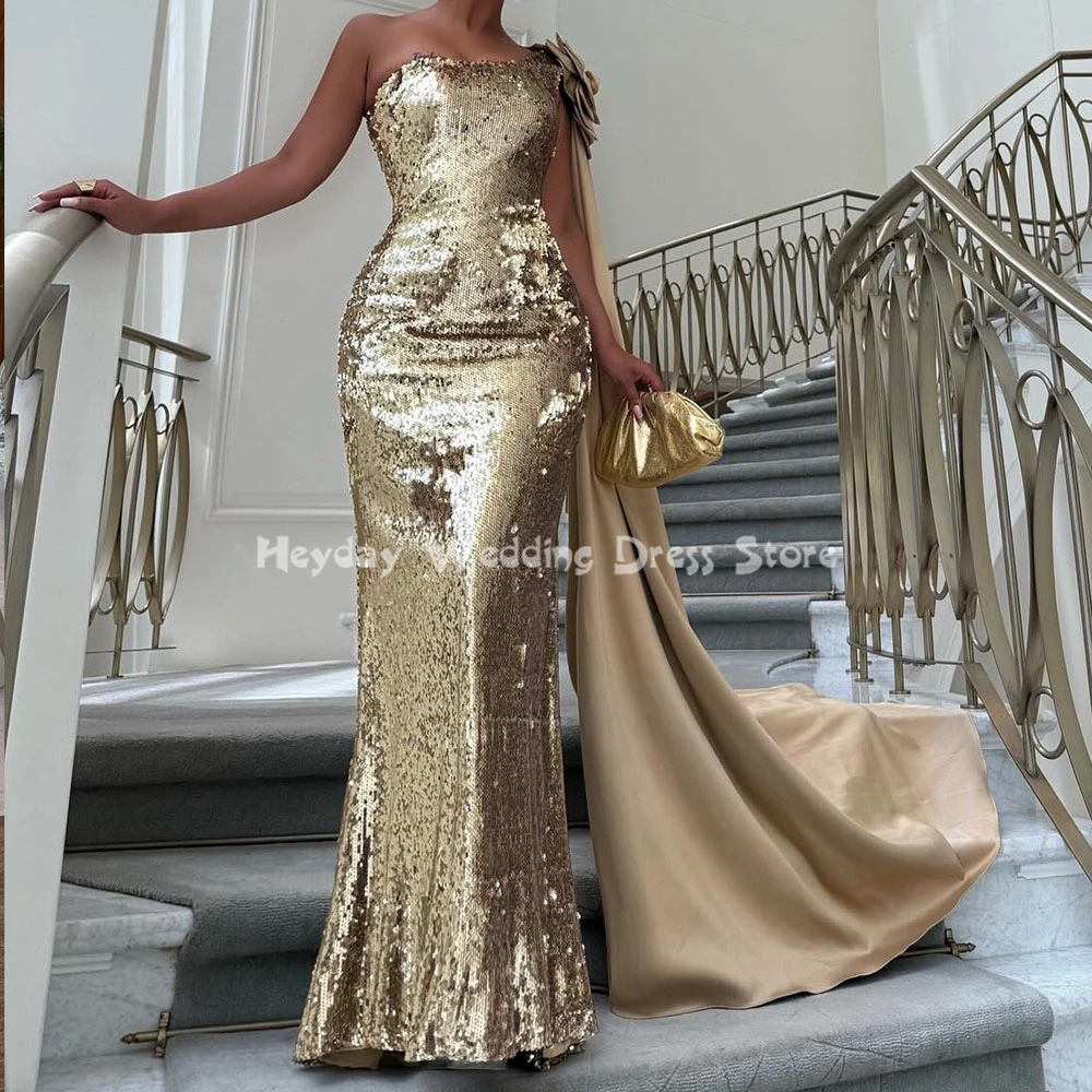 

Heyday Women's Sparkly Sequins One-shoulder 3D Flowers Luxury Dubai Evening Dresses Sleeveless With Shawl Elegant Dresses 2025