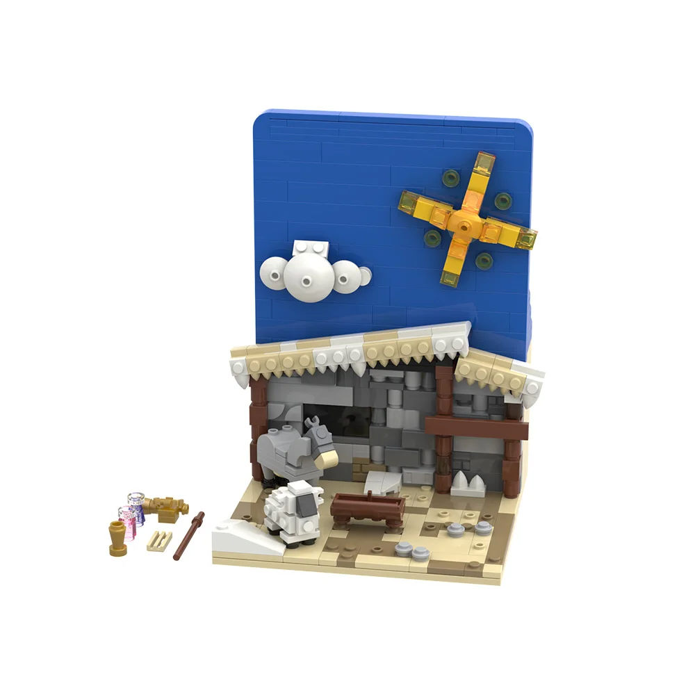 Gobricks MOC Nativity Scene Building Blocks Model Santa's Visit Diorama Bricks Architecture Street View Assembly Toys Kids Gifts