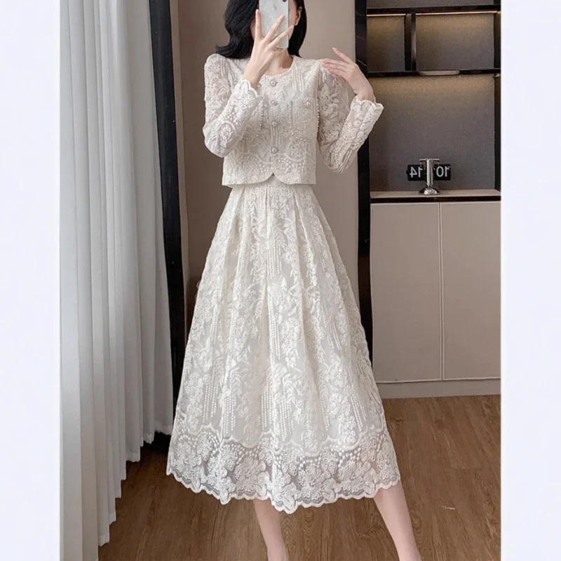 2026 High-end Embroidery Bead Crew Neck Long Sleeve Half Group Suit Wedding Gathering Church
