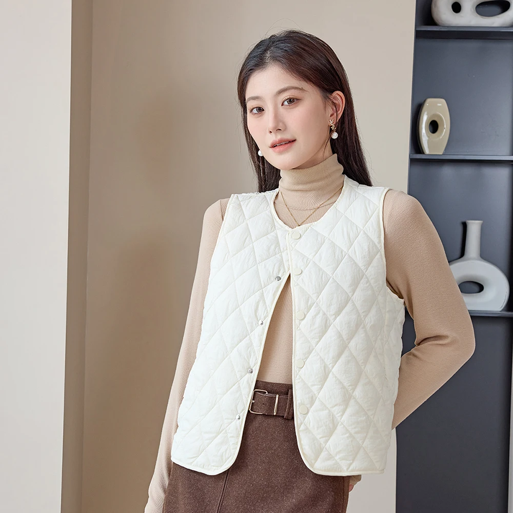 Sheep Wool Women Solid color Vests Sleeveless Jacket Collarless Ultra Light Coat Female Warm Tank Parkas Female Casual Waistcoat