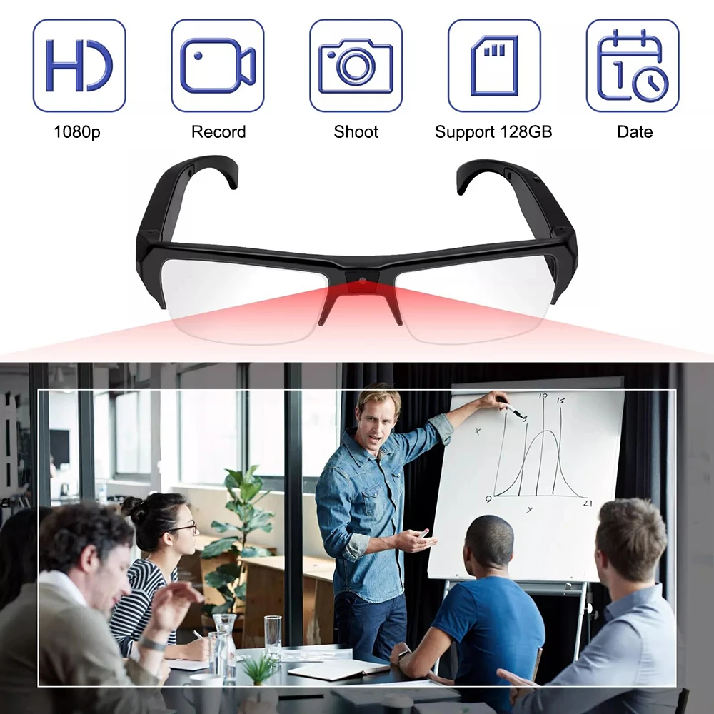 KEBIDUMEI Smart Camera Glasses 1080P HD Portable Wearable Audio&Video Recorder Eyeglass Support TF Card for Meeting Cycling Vlog image 5